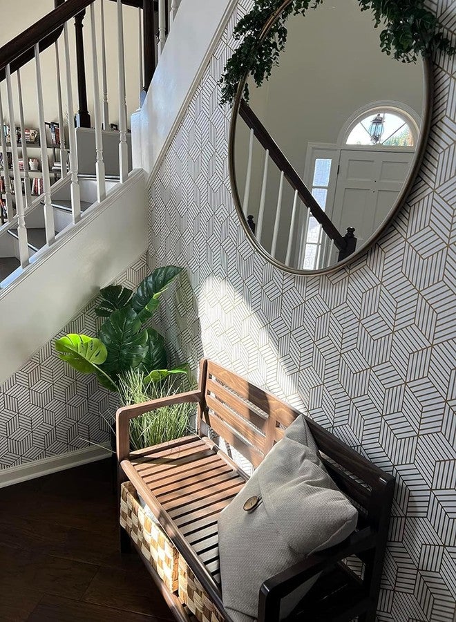 FOKRIM Gold and White Geometric Wallpaper for Walls 45.5x305cm Sticker Wallpaper Peel and Stick Hexagon Removable Self Adhesive Waterproof Wallpaper - Image 2